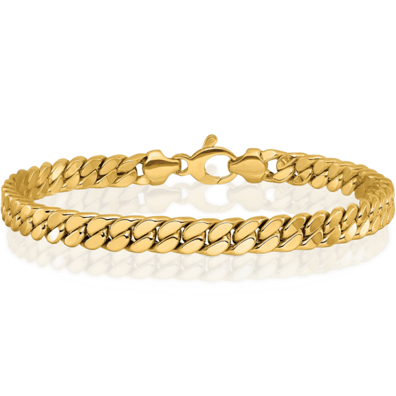 14K Solid Yellow Gold Mens Curb Link Chain Bracelet