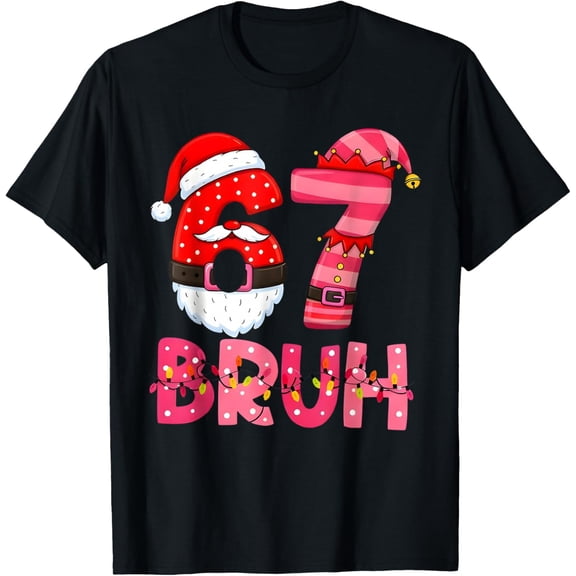 6 7 Teens Xmas Funny Six Seven Pajamas Christmas Pink Elf T-Shirt- American fashion hot selling casual retro high quality 100% cotton T-shirt 1 piece