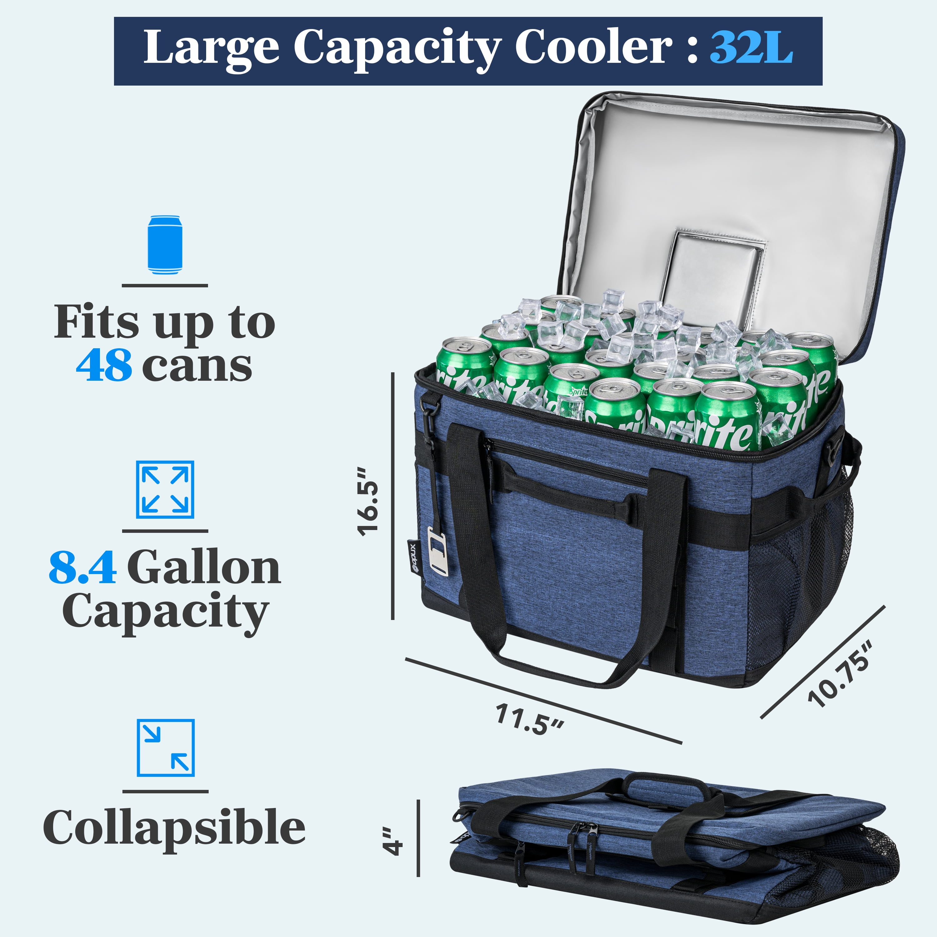 OPUX Cooler Bag, 48 Cans Insulated Soft Collapsible Portable Cooler, Soft Sided Leakproof Cooler for Beach Camping with Shoulder Strap, Ice Chest for Travel Road Trip Picnic, Navy Blue