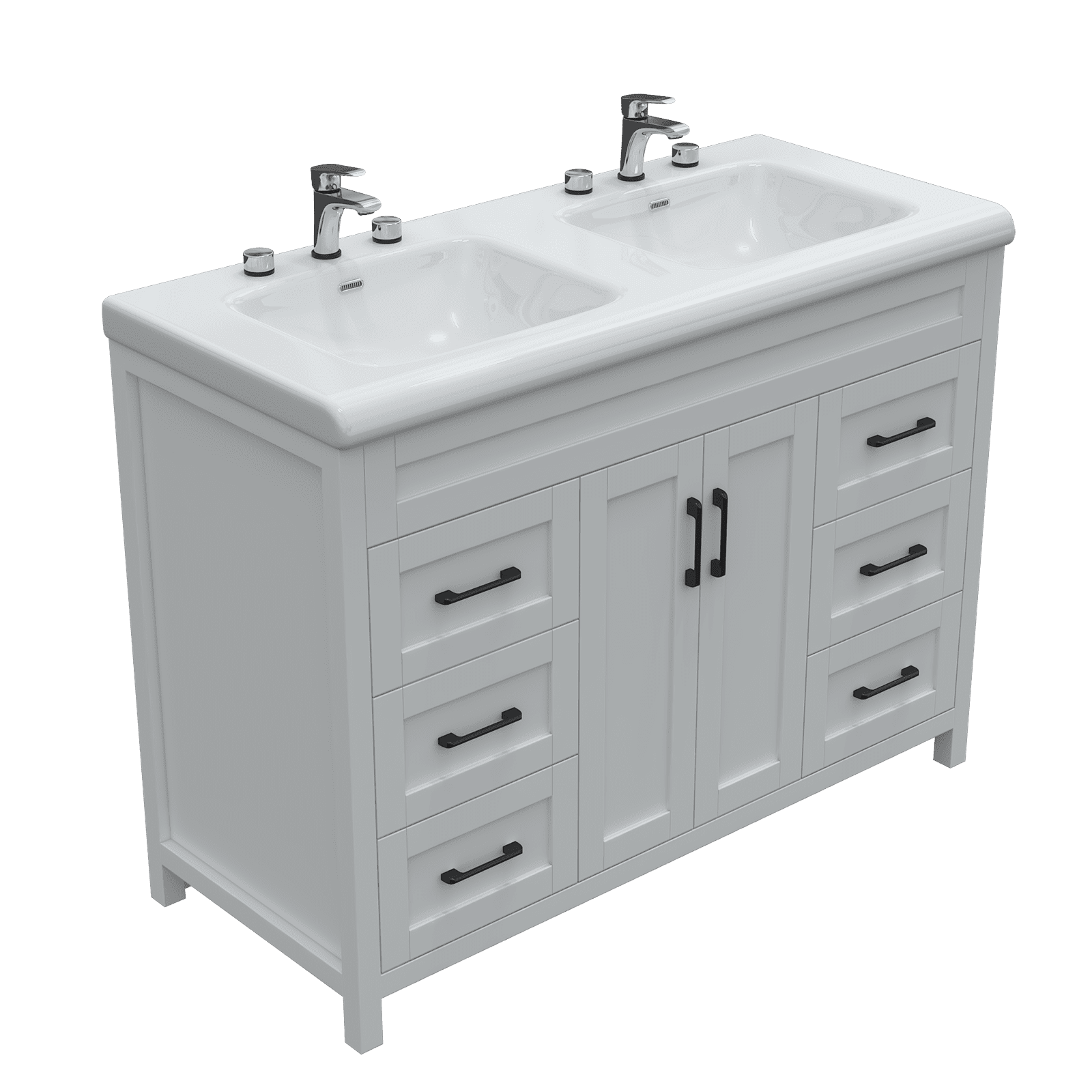Jarbalai 47" Freestanding Bathroom Vanity with Twin Basin and Cabinet Storage and Drawers, White