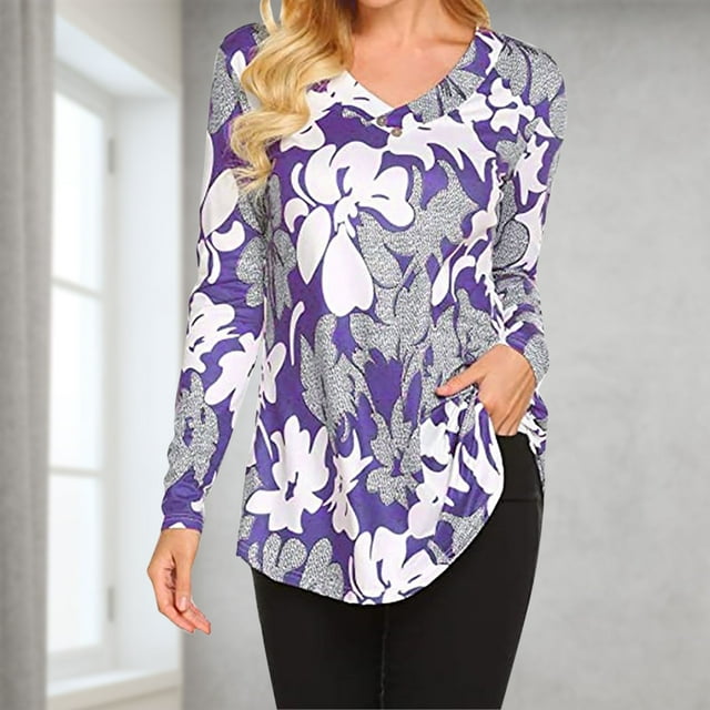 TIMIFIS Mode Automnale pour Femmes Tunique à Manches Longues d'Automne pour Femmes pour Porter avec des Leggings Blouse Décontractée à Col en V T-Shirt Blouse pour Femmes