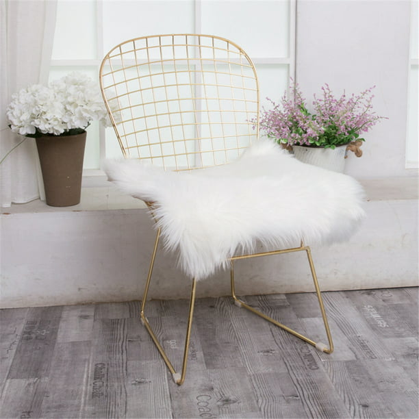 Square Faux Fur Sheepskin Chair Cover Seat Cushion Pad Com - Faux Fur Seat Covers For Dining Chairs
