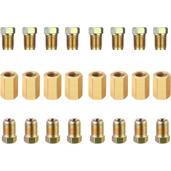 Brake Line Fittings Assortment for 3/16 Inch Tube set of 2(8 Unions, 16 Nuts)