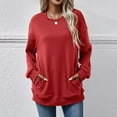 thumbnail image 2 of WMTBSRSW Crewneck Sweatshirt for Women Long Sleeve Shirts Fall Fashion Outfits 2025 Trendy Tunic Tops with Two Pockets Red XL, 2 of 4