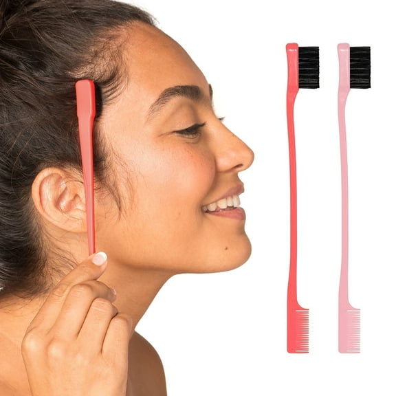 Kitsch Pro Dual Edge Mini Hair Brush and Comb, 2 Count, Nylon Fine Tooth All Purpose Combs, Blush