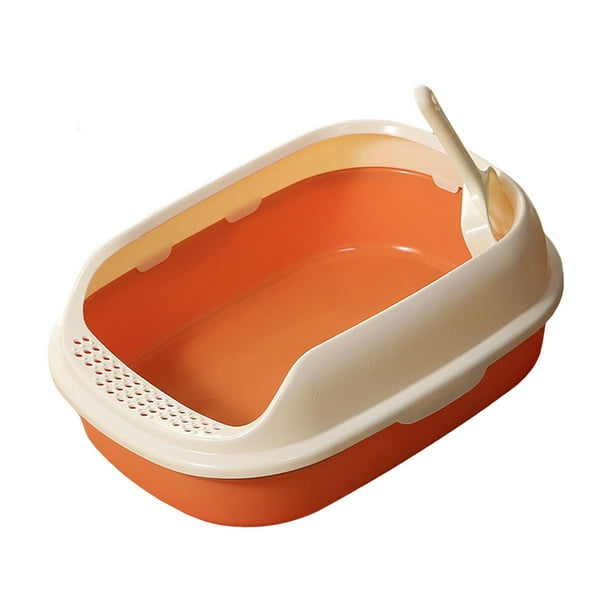 Caja de arena para gatos elevada, arenero para gatos, bandeja de arena para gatos, arena para mascotas resistente con parte superior abierta Naranja