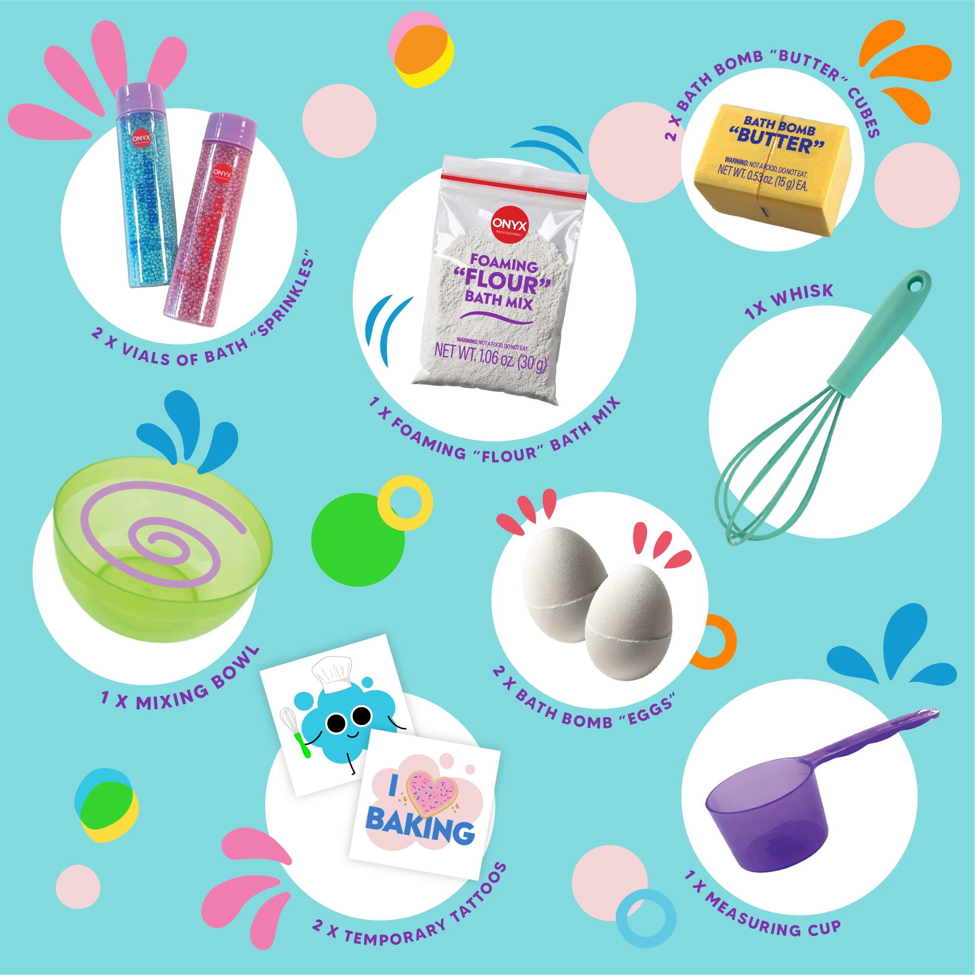 ONYX Professional Bubbly Baker Kids Bath Set, 12 pieces, Toy for Kids Ages 3 and Up