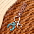 thumbnail image 3 of 1pc Western Style Cowhide Keychain with Turquoise Pumpkin Flower Pendant - Unisex Car Keys Keyring Jewelry, 3 of 4