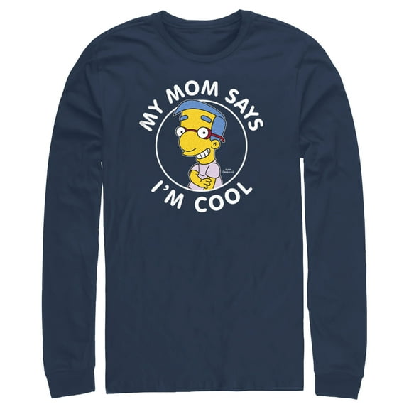 Men's The Simpsons Millhouse My Mom Says I'm Cool  Long Sleeve Shirt Navy Blue 2X Large