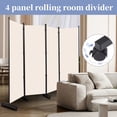 thumbnail image 2 of YASRKML 6FT 4 Panel Rolling Room Divider, Self-lockable Room Dividers and Folding Privacy Screens with Wheels, Partition Privacy Screens , Portable Wall Divider for Room Separation, Beige, 2 of 7