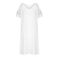 thumbnail image 4 of USSUMA Dresses for Women 2025 Casual Spring Summer Dress Short Sleeve V Neck Casual Solid Color Lace Linen Patchwork off Shoulder Neck Casual Maxi Dress Lounging Skirts Skirt White Dress Size-S, 4 of 4