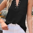 thumbnail image 3 of Bienvenido V Cuello Casual Sin Mangas Bolsillo Delantero Color Puro Tank Top Blusa para Mujer Verano Negro M, 3 of 5