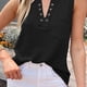thumbnail image 3 of Blusa informal de verano para mujer, sin mangas, color negro, con escote en V y bolsillos, 3 of 5
