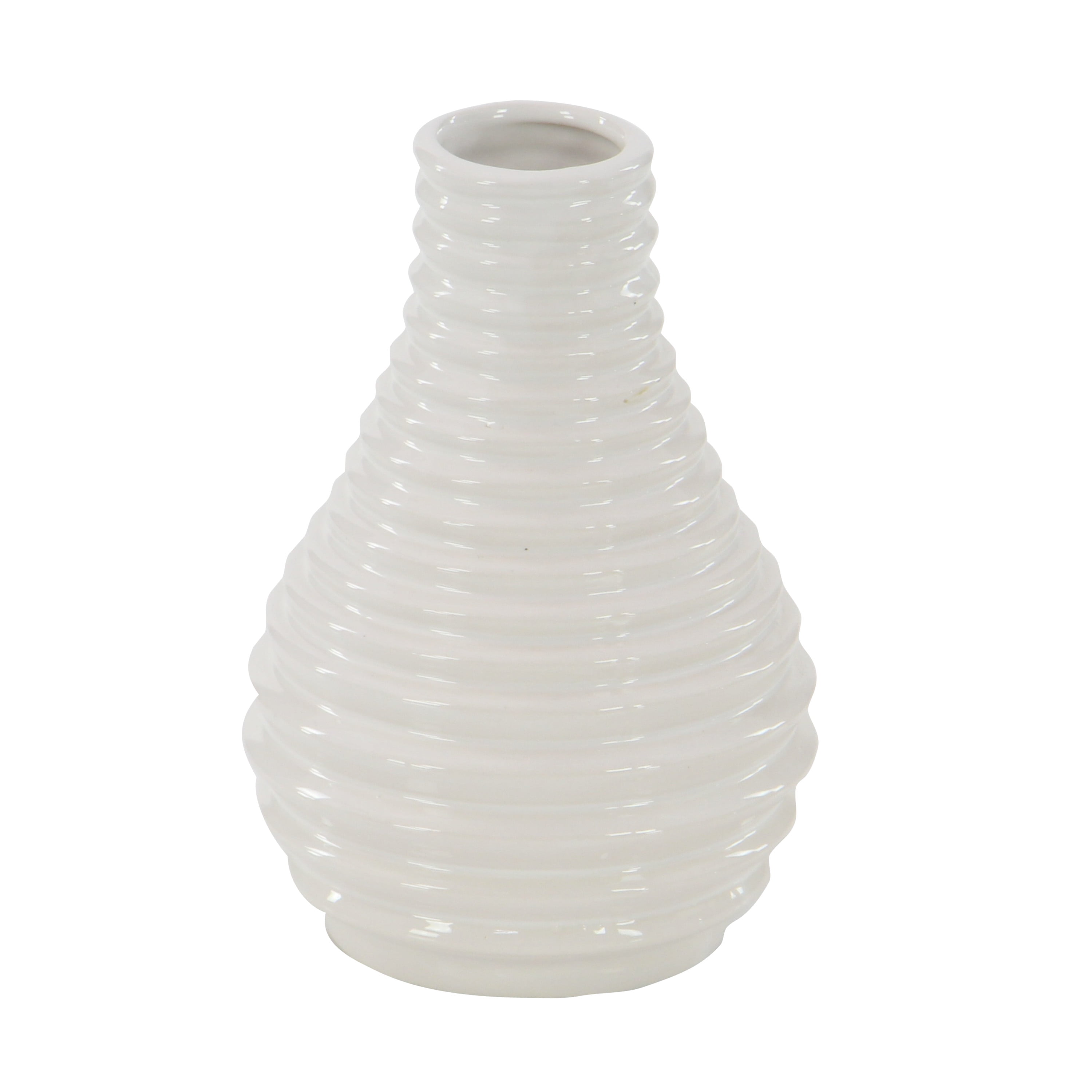 CosmoLiving by Cosmopolitan 5"W, 8"H White Ceramic Vase with Varying Patterns, Set of 3