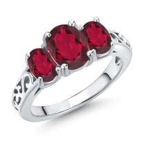 Gem Stone King 2.30 Cttw Ruby Red Mystic Topaz Filigree Style 3-Stone Ring for Women | 925 Sterling Silver | Oval 8X6MM and 6X4MM | Three Stone Wedding Engagement Anniversary Ring for Women | Size 7
