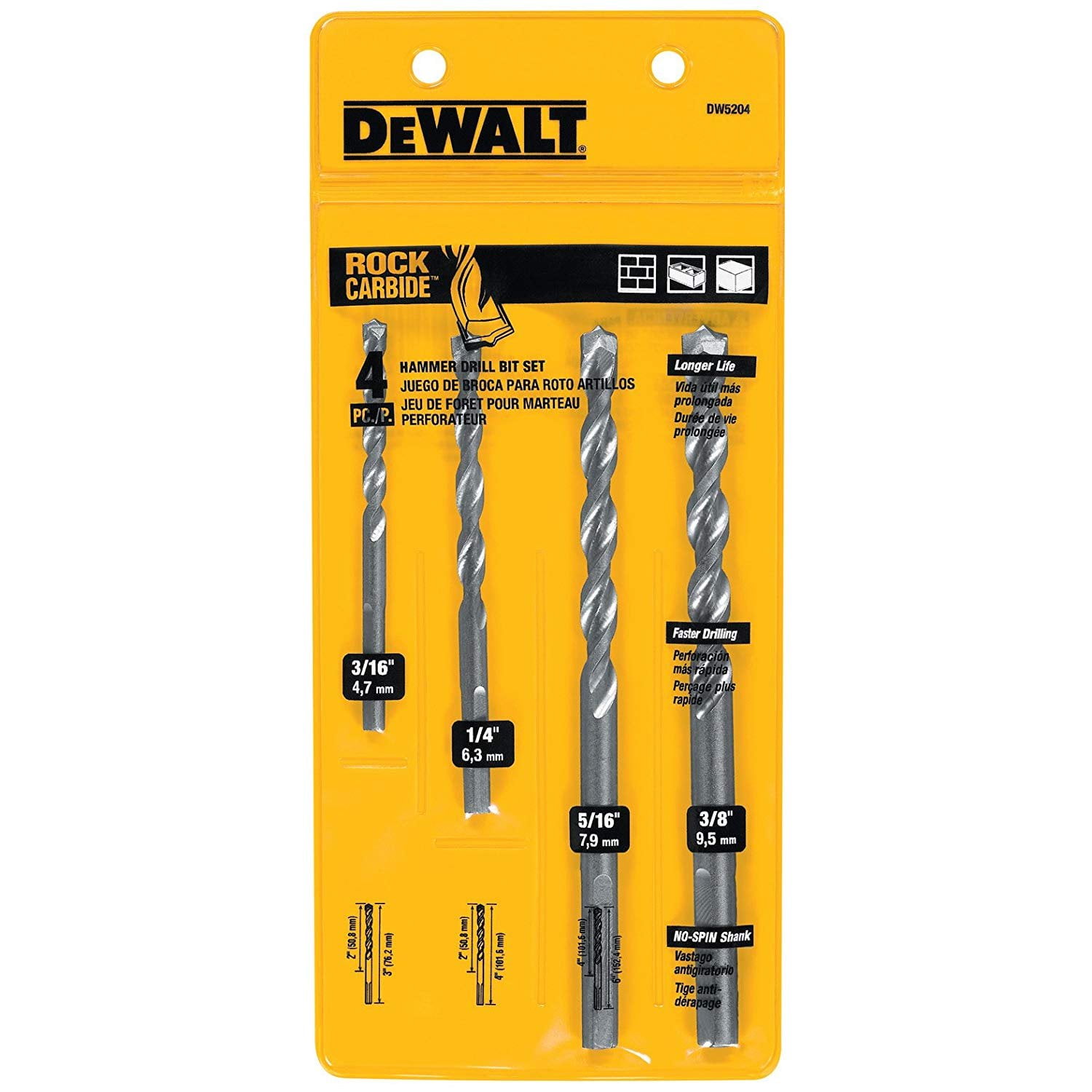 DEWALT DW5204 4-Piece Premium Percussion Masonry Drill Bit Set 
