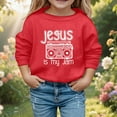 thumbnail image 2 of WAYUTE Sweatshirts for Girls Long Sleeve Boombox Letter Print Crewneck Sweatshirt for Toddler Kids Fall Winter Outfit Casual Dailywear,Red,Size 9-10 Y, 2 of 4