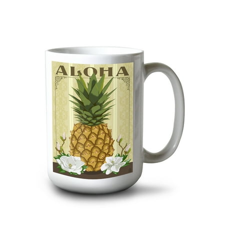 

15 fl oz Ceramic Mug Colonial Pineapple with Magnolias Aloha Dishwasher & Microwave Safe
