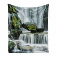 thumbnail image 1 of Waterfall Soft Flannel Fleece Throw Blanket, Majestic River Blocked Massive Rocks Moss on Them Photo, Cozy Plush for Indoor and Outdoor Use, 70" x 90", Green Black and White, by Ambesonne, 1 of 6