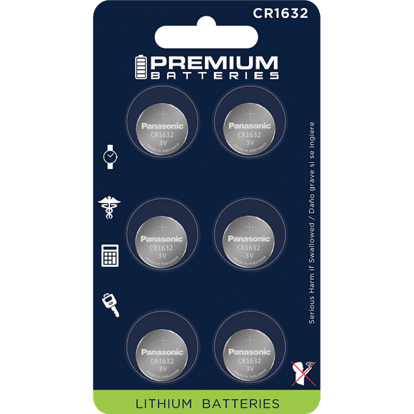 Batteries Premium Panasonic CR1632 Lithium Pièce 3V Batteries (6 Pack Enfant Coffre-Fort Emballage)