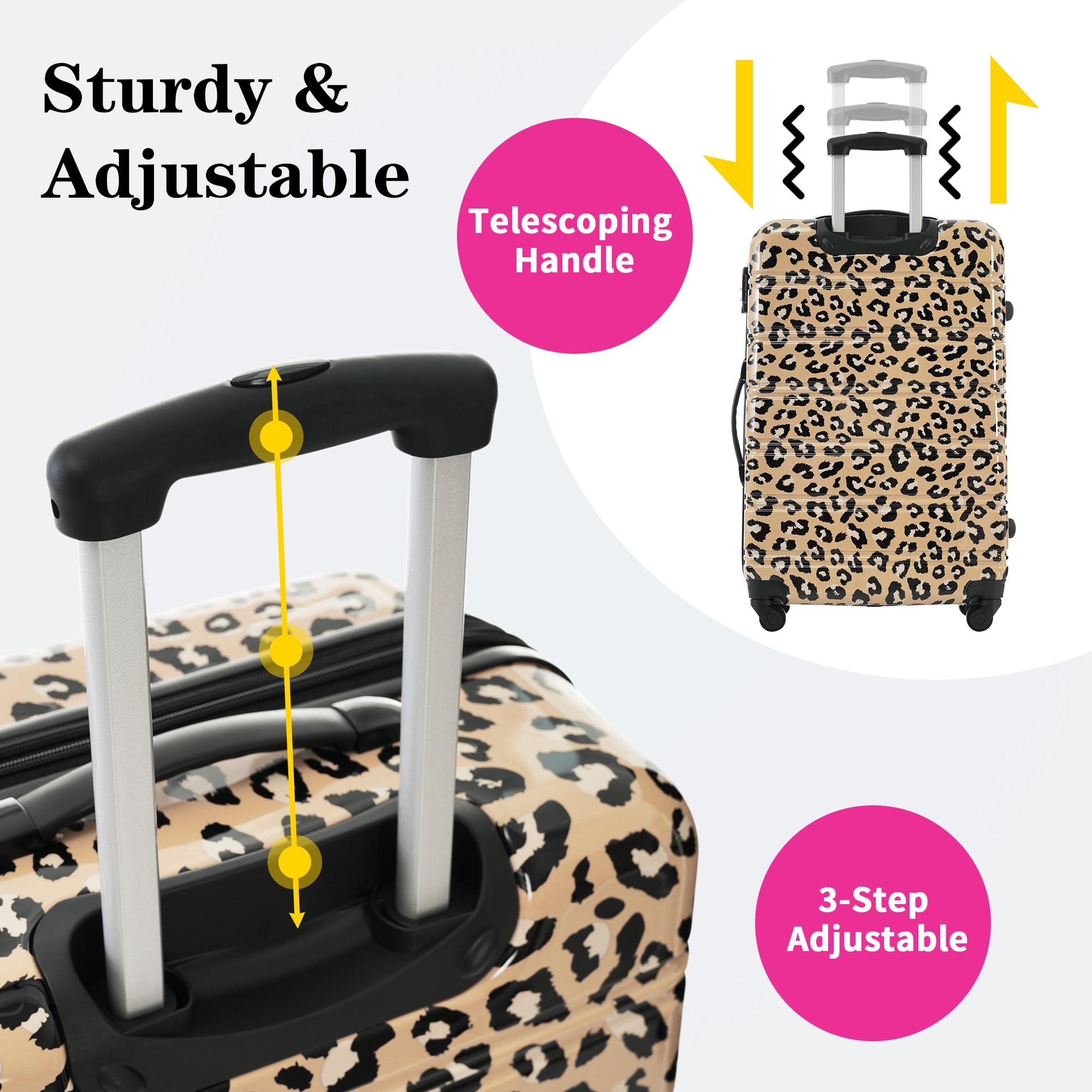 MAYEERTY 3-Piece Leopard PC Luggage Set with TSA Lock for Travel, 20"+24"+28" Lightweight & Hardshell Suitcases