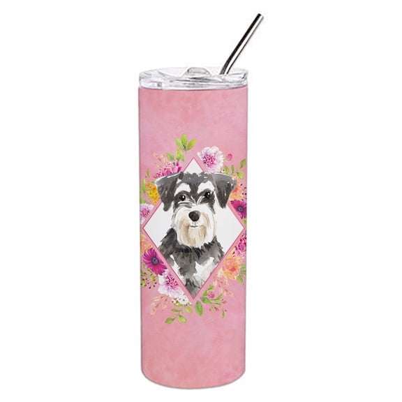Carolines Treasures CK4222TBL20 Schnauzer Design2 Pink Flowers Stainless Steel 20 oz Skinny Tumbler 20 oz multicolor