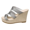 thumbnail image 5 of Rokment Womens Metallic Geometric Platform Wedge Slides Backless Dress Sandals Vintage Beach Boho Espadrilles Chunky High Heels Slip on Summer Shoes Silver Size 7, 5 of 6