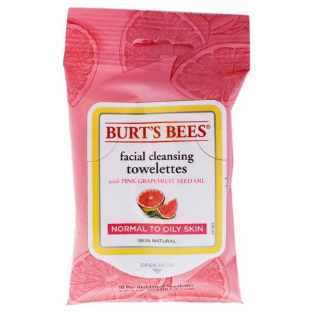 Facial Cleansing Towelettes Pink Grapefruit by Burts Bees for Women - 10 Pc Towelettes