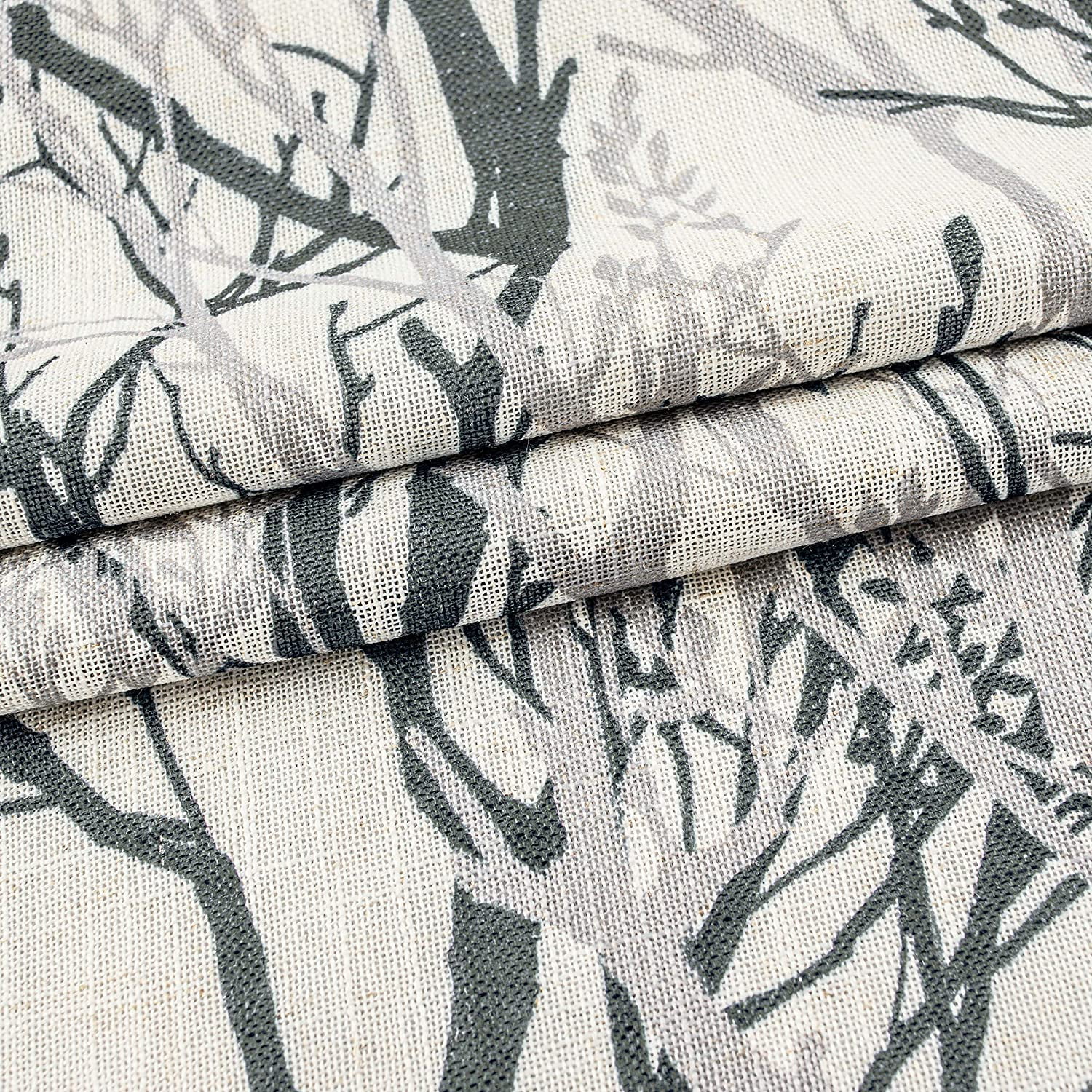 DriftAway Tree Branch Linen Blend Botanical Pattern Painting Blackout Room Darkening Thermal Insulated Grommet Lined Window Curtains 2 Panels 2 Layers Each 52 Inches by 84 Inches Gray