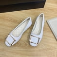 thumbnail image 5 of White Women'S Canvas Shoes Square Toe Decor Buckle Flat Solid Color Candy Color Casual Breathable Work Footwear For Spring Autumn Wear Size 39, 5 of 5