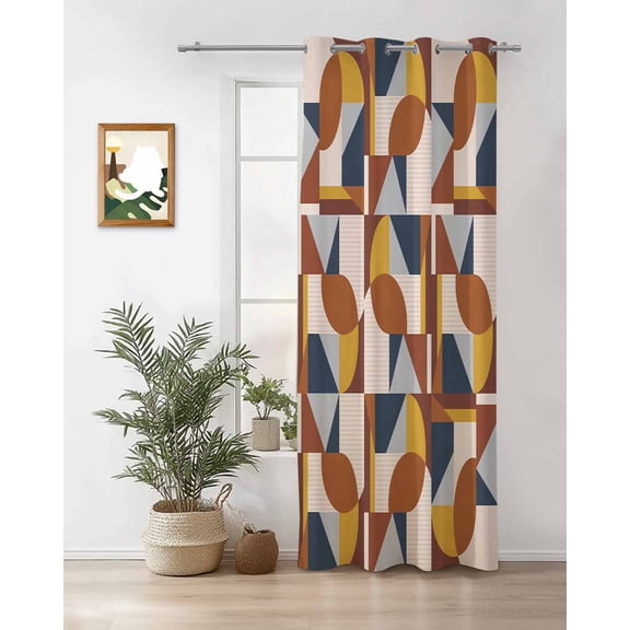 Art Decor Thermal Insulated Blackout Curtains for Bedroom 24 Length Mid-Century Modern Abstract Geometric Multi Color Room Darkening Curtain 1 Panel Grommet Window Curtain Drape for Living Room