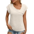 thumbnail image 2 of ClodeEU Womens's Summer Asymmetric Neckline Puff Short Sleeve Ruffle Casual T-Shirt Khaki,Womens Plus M, 2 of 8