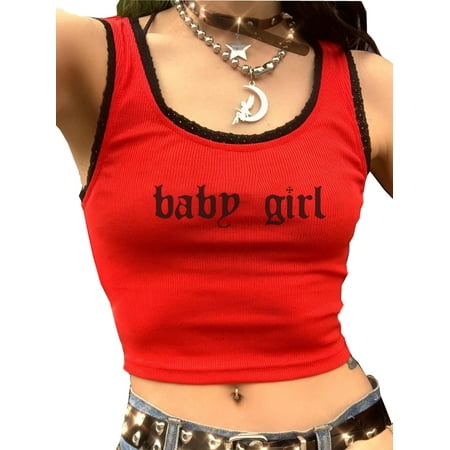

Canis Women Y2K Lace Patchwork Camisole Knitted Ribbed U Neck Crop Tops