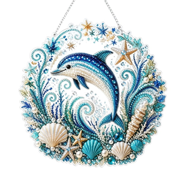 Clearance! DIY Sea Animal Pearl Art Diamond Painting Suncatcher Kit, Dolphin