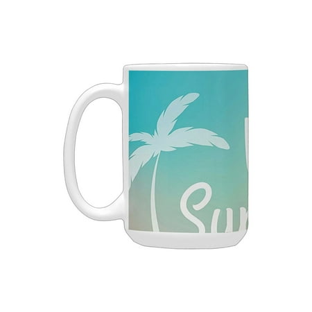 

Summer Decor Collection Colorful Blurred Background Palm Tree Tropics Party Island Surf Waves Minima Ceramic Mug (15 OZ) (Made In USA)