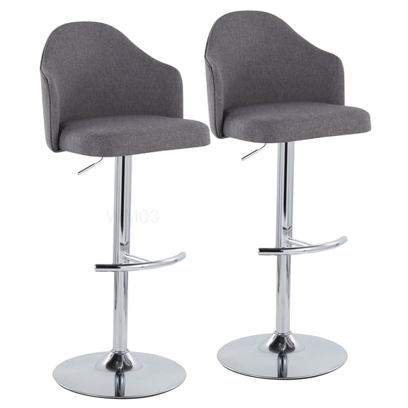 Modern Adjustable Swivel Bar Stools with Grey Fabric Seat & Chrome Footrest, 2-Pack