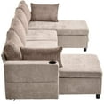 thumbnail image 6 of 111.8" Sectional Sofa Pull-out Sofa Bed Versatile Sofa Sleeper with Large Storage Space, Two USB Ports and Two Cup Holders for Living Room (Brown), 6 of 12