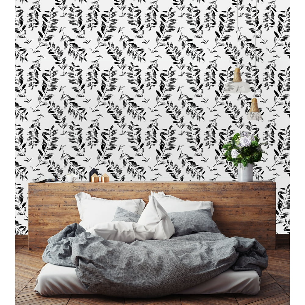 Black and White Abstract Leaves Peel and Stick Wallpaper - Walmart.com