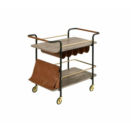 Acme Furniture Naude Serving Cart, Natural, Gold & Black Finish