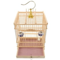 OULII Bamboo Bird Cage Metal Frame Stable Rectangular Design for Pet Birds Decorative