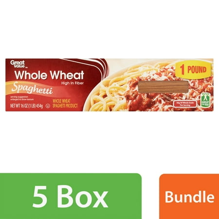 (5 Pack) Great Value Whole Wheat Spaghetti, 16 oz