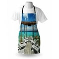 thumbnail image 3 of Travel Apron Beach Sunbeds Ocean Sea Scenery with Wooden Seem Pier Image Print, Unisex Kitchen Bib Apron with Adjustable Neck for Cooking Baking Gardening, Blue White and Pale Brown, by Ambesonne, 3 of 3