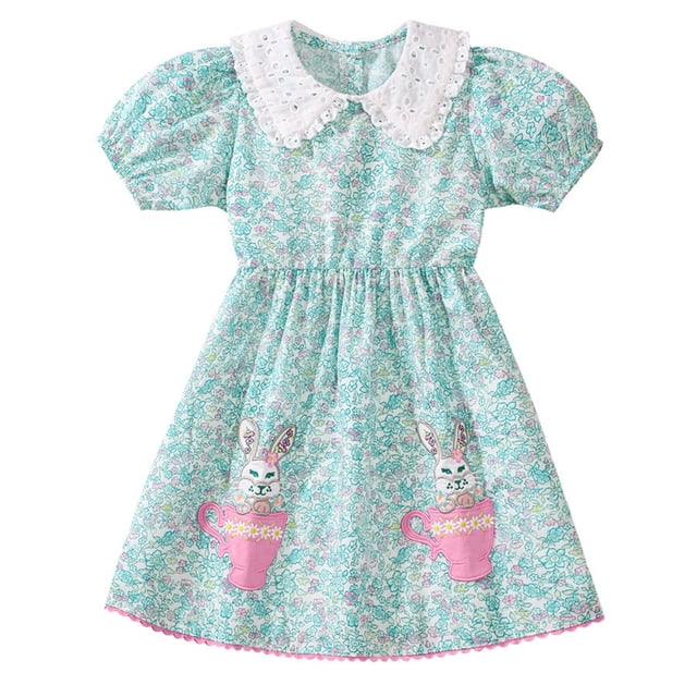 Robes Petite Fille Dentelle Été Manches Courtes à Étages Évasée Midi Décontractée Robe Fille Taille 6-7T