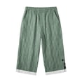 thumbnail image 6 of Cagogo Womens Capri Pants Cotton Linen Elastic Waist Striped Casual Loose Fit High Waisted Cropped Pants with Pockets Beach Vacation Summer Trousers Flowy Lounge Outfits, Green M, 6 of 6