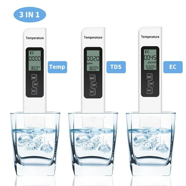 Medidor TDS Probador De Agua Para Agua Potable, TDS 3 En 1, Medidor De EC Y Temperatura, Preciso Y Confiable, Probador De Del Agua 0-9990 PPM
