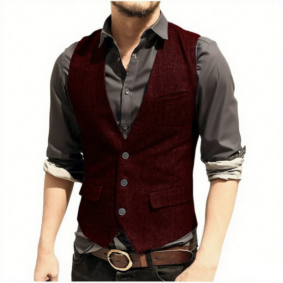 Chbgutlmr Men's Casual Business Vests Sleeveless V Neck Button down Fitted Waistcoat Casual Work Formal Vests