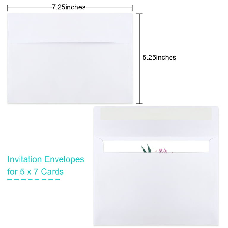  A7 Printable White Envelopes 5x7 100 Pack Quick Self Seal,for  5x7 Cards Perfect for Weddings, Invitations, Photos, Graduation, Baby  Shower 5.25 x 7.25 inches，AZAZA : Office Products