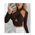 thumbnail image 4 of Qiylii Women´s Crisscross Halter Tank Tops Ruched Crop Long Sleeve Front Wrap Cami Crop Top Bustier Corset, 4 of 7