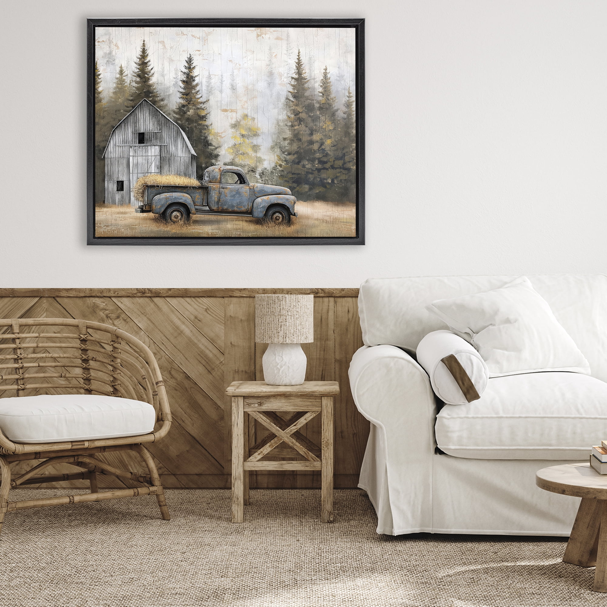 Stupell Industries Autumn Barn & Pine Forest Black Framed Floater Canvas Wall Art, design by Imagine It Images