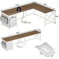 thumbnail image 2 of SEDETA 63" L Shaped Desk, Convertible Corner Office Desk with Drawer, Farmhouse Computer Desk with Power Strip & Storage Cabinet for Home Office, Brown & White, 2 of 7